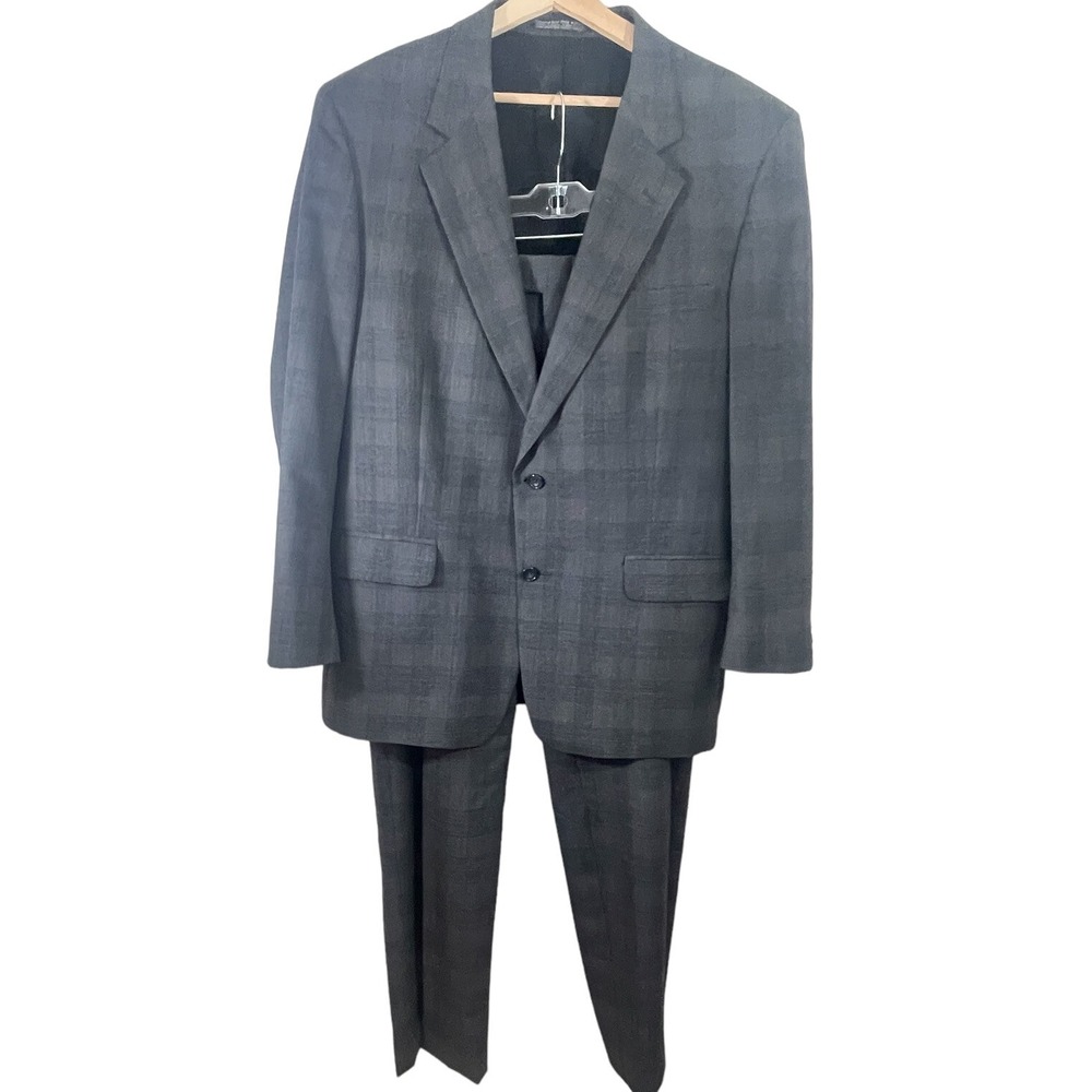 Christian Brooks Gray Plaid Wool Two Button 2 Piece Suit Size 44R 37/31 EUC